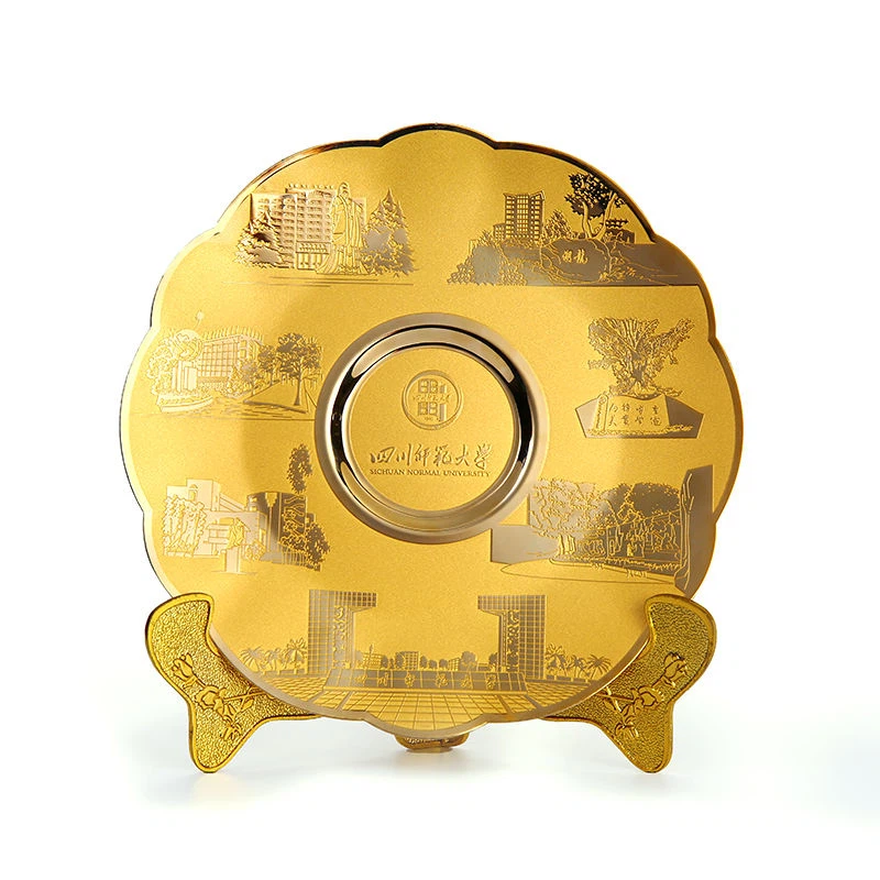 Pinggan Cenderamata Kraf Logam Peringatan Saduran Emas 3d